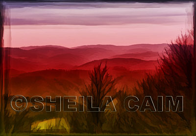A digital painting of a mountain scene