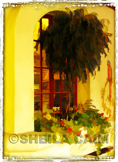 A digital watercolor of a southwest window