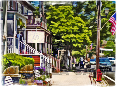 A digital watercolor of Main Street, Chester, NJ 
