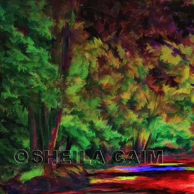 Third of a series of digital oil paintings of different views of a vivid landscape
