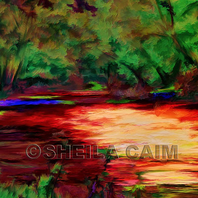 Fifth of a series of digital oil paintings of different views of a vivid landscape