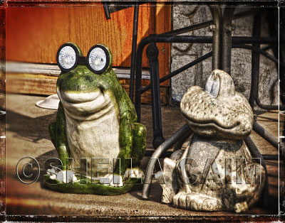 Two porcelain porch frogs 