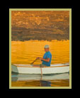 A sunset image of a man in a boat, fishing thumbnail