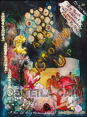 collage, glass and acrylic on Sintra board