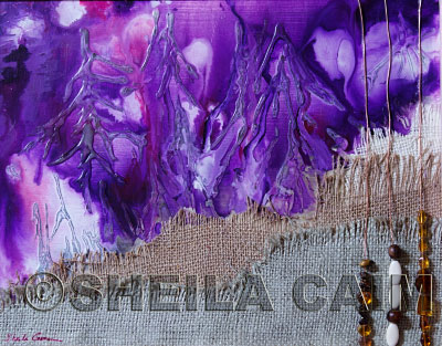 abstract mixed media of purple hills 