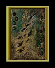 abstract painting of blackbirds flying in strange sky