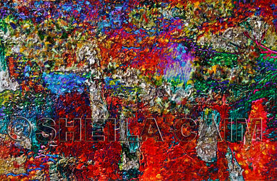 abstract expressionist image - acrylic, mica and glass onpaper