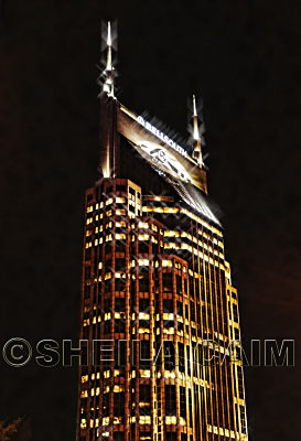 The Bell South building at night in Nashville, TN