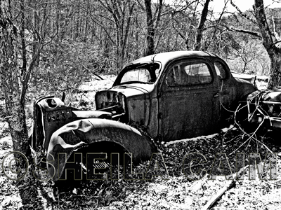 '37 Plymouth in old car graveyard