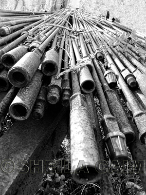 Stacks of old pipes from an earlier time