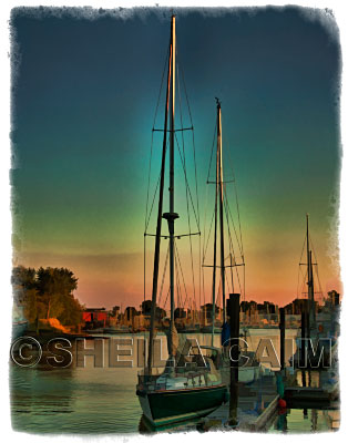 Boats at sunset in the water