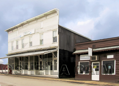 Digital watercolor of an historic site in a small town in WV