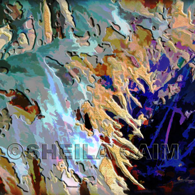 An abstract digital painting of colorful dancing waves